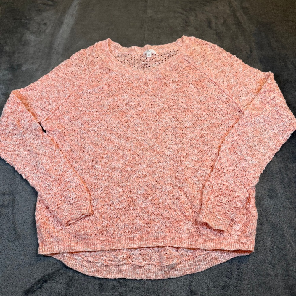 BP V Neck‎ Sweater Womens Small Peach Open Knit Raglan Sleeve Relaxed